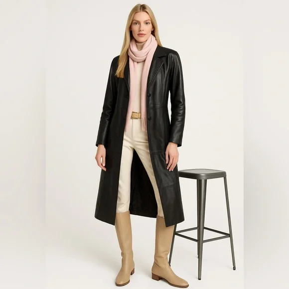 Wilsons Genuine Leather Black Thinsulate Full-Length Classic Trench Style Coat - Picture 3 of 17